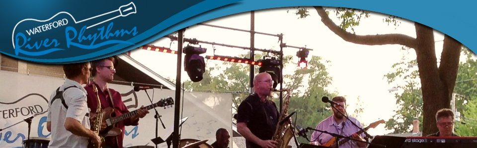 Jeff Coffin at Waterford River Rhythms in 2013 with Dan Trudell, Pat Mallinger, Mike Allemana, Gerald Dowd, Clyde Stubblefield and Matt Furgeson