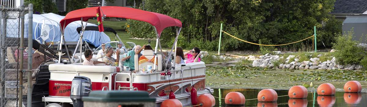 Laurie and Tracy, pontoon, social distancing